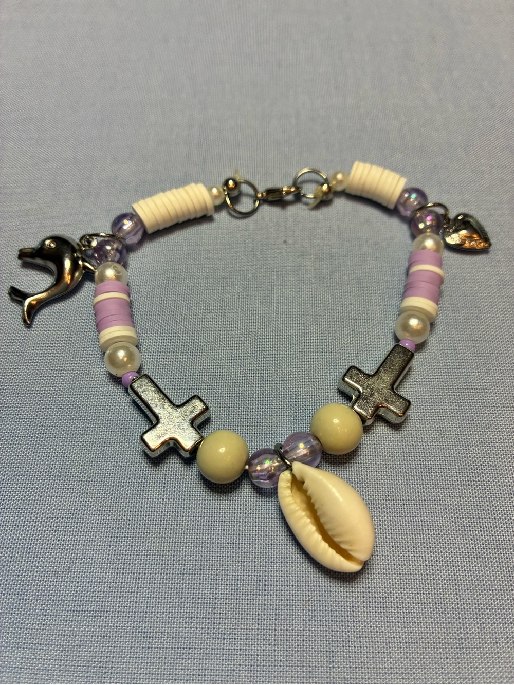 Purple and Cream Shell Charm Bracelet